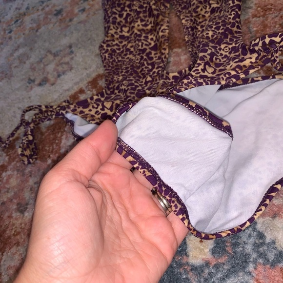 Beach Joy Cut Out Purple Animal Print Halter One Piece Swimsuit small - Picture 3 of 6